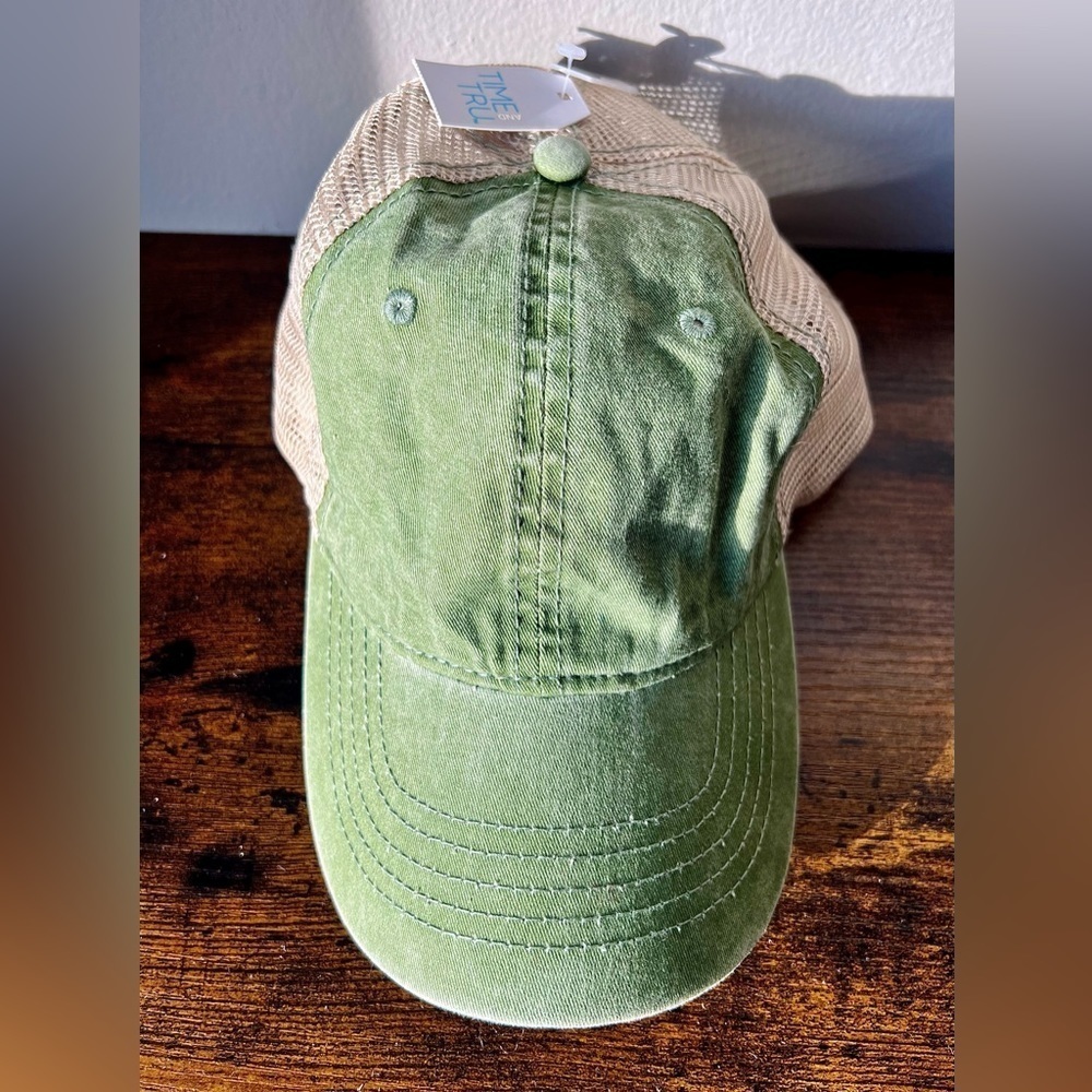 NWT Green Washed Beige Mesh Baseball Hat